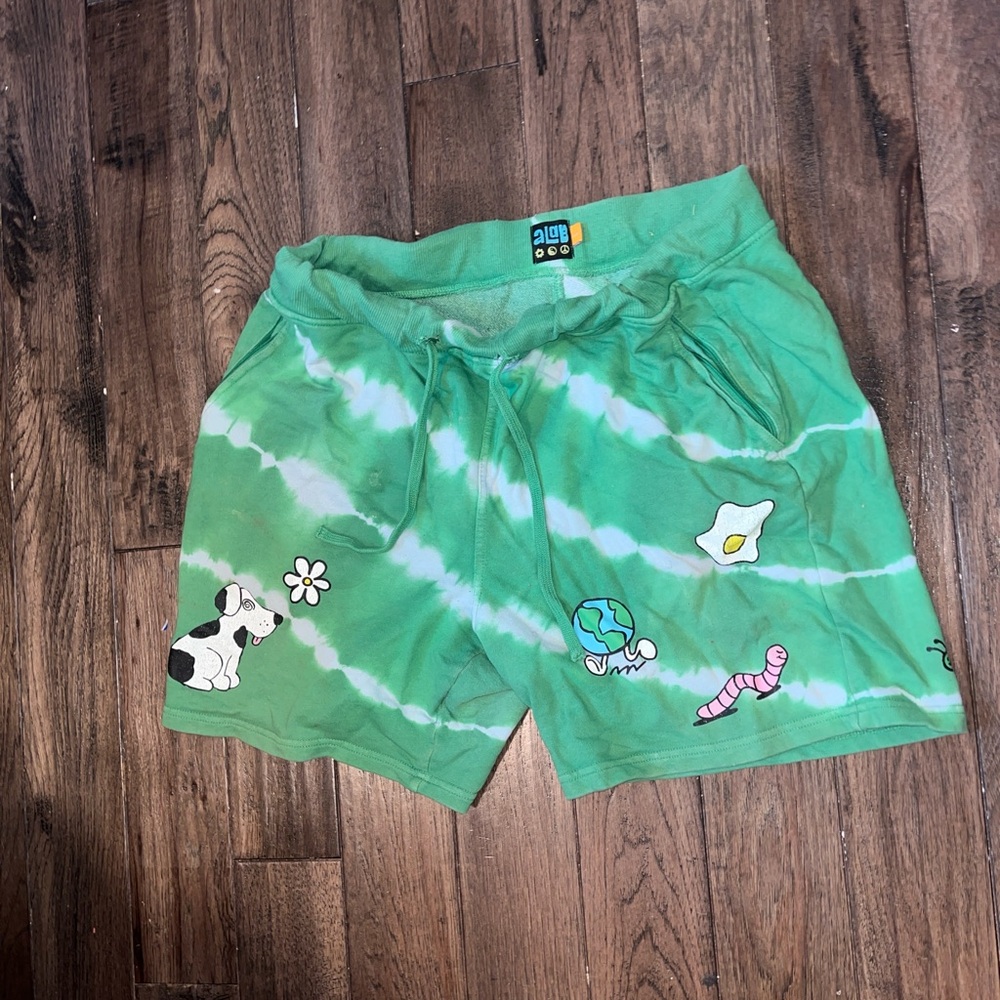 A.LaB Green Tie-Dye Shorts with Fun Patches from Zumies